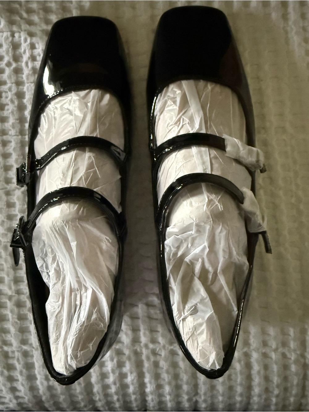 Franco Sarto Black Patent Triple-Strap Mary Jane Flats